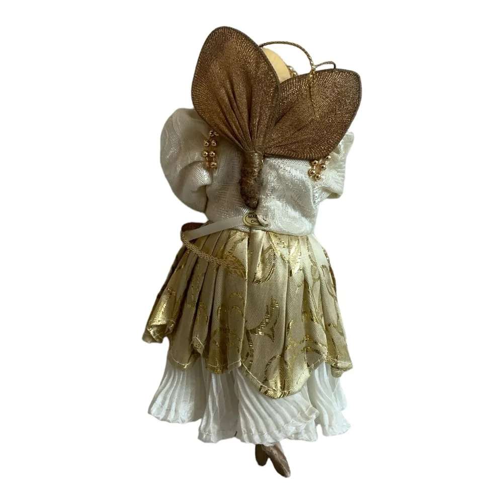 Rare Vintage Dancing Angel Ornament Gold Victorian Porcelain Angel Xmas Ornament
